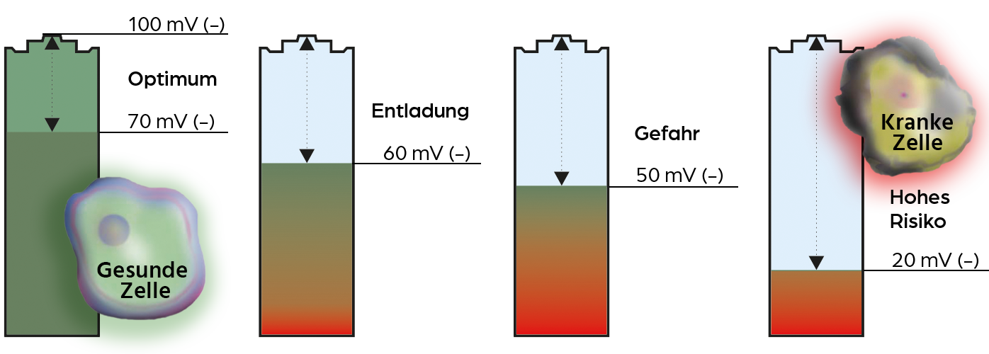 Diagramm zur Erläuterung der Zellspannung anhand einer Darstellung an Akku-Ladezuständen